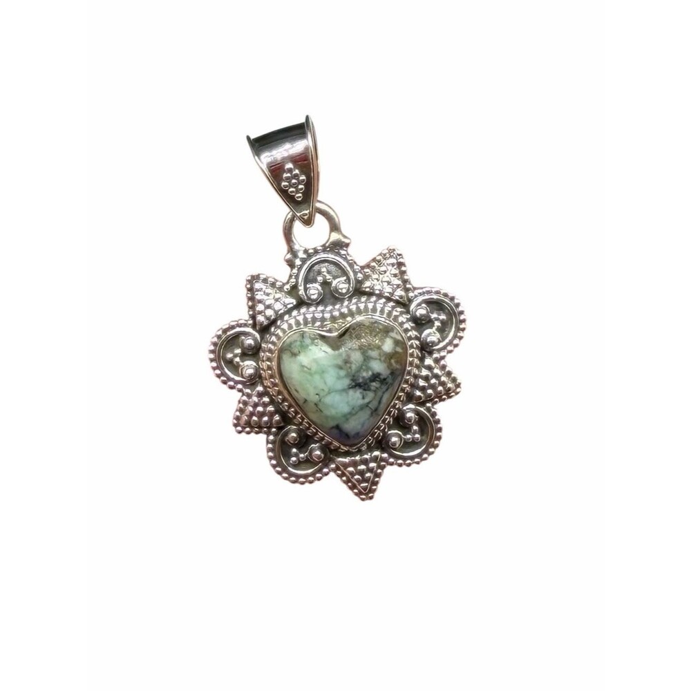 Rainforest Rhyolite Jasper Heart Shaped Necklace Pendant 925 Sterling Silver